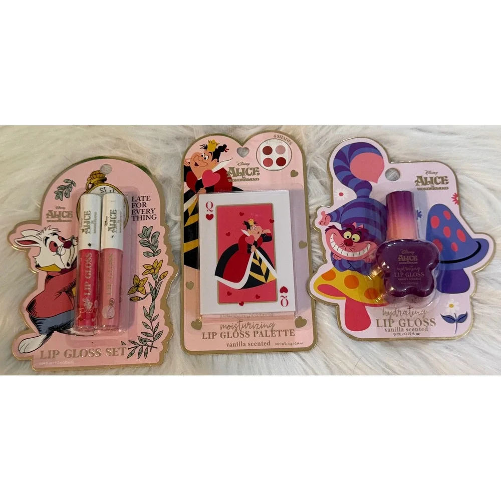 Disney Alice in Wonderland Lip Gloss Set Palette Cheshire Cat Queen of Hearts